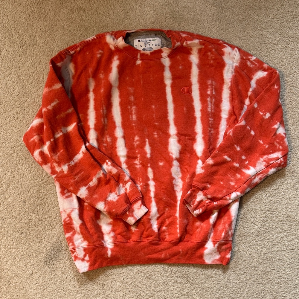 Custom Champion Orange Tie-Dye Crewneck
